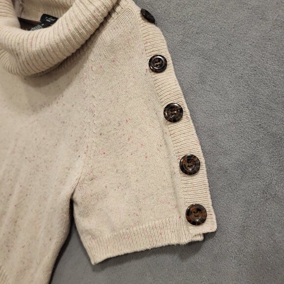 U-Knit Cowl Neck Sweater Women Size Large Petite Short Sleeve Wool Blend Buttons - Picture 3 of 7